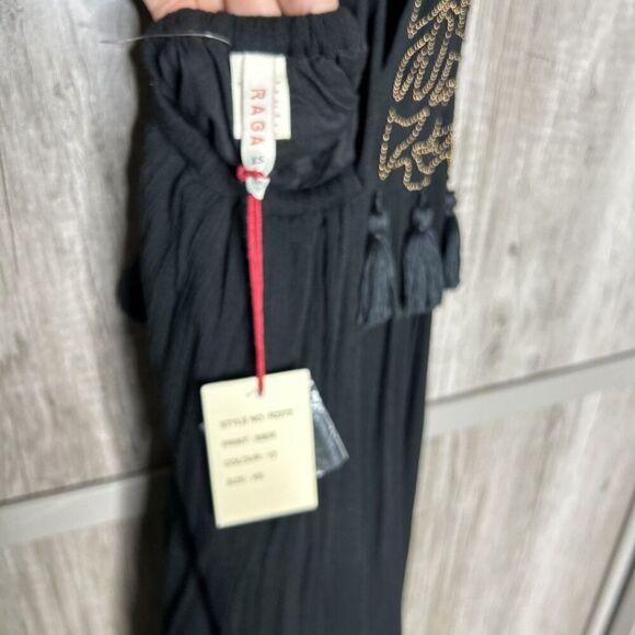 Rada Maxi Dress Tassels Beaded Open Back Bohemian Black Color Size XS NWT - Picture 3 of 10
